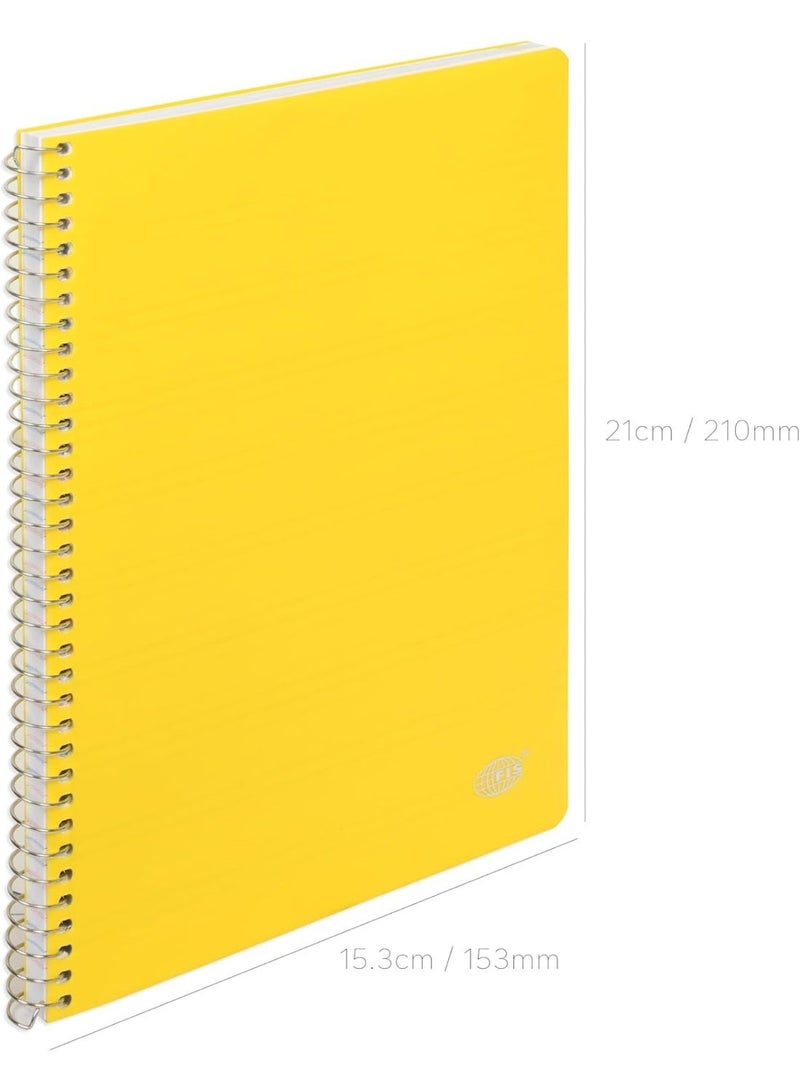FIS® Notebook Spiral Binding, PP Materials, Size A5(148x210mm), 4 Single Line Ruling, 80 Sheets, 160 Pages, 2 Round Edges, Packet of 10 Pieces, Neon Lemon Yellow Color-FSNBA5PP4LLE - Image 2